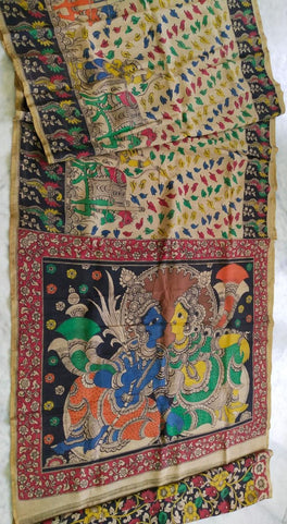 Kalamkari Chanderi Silk Multi Colour Handpainted Saree
