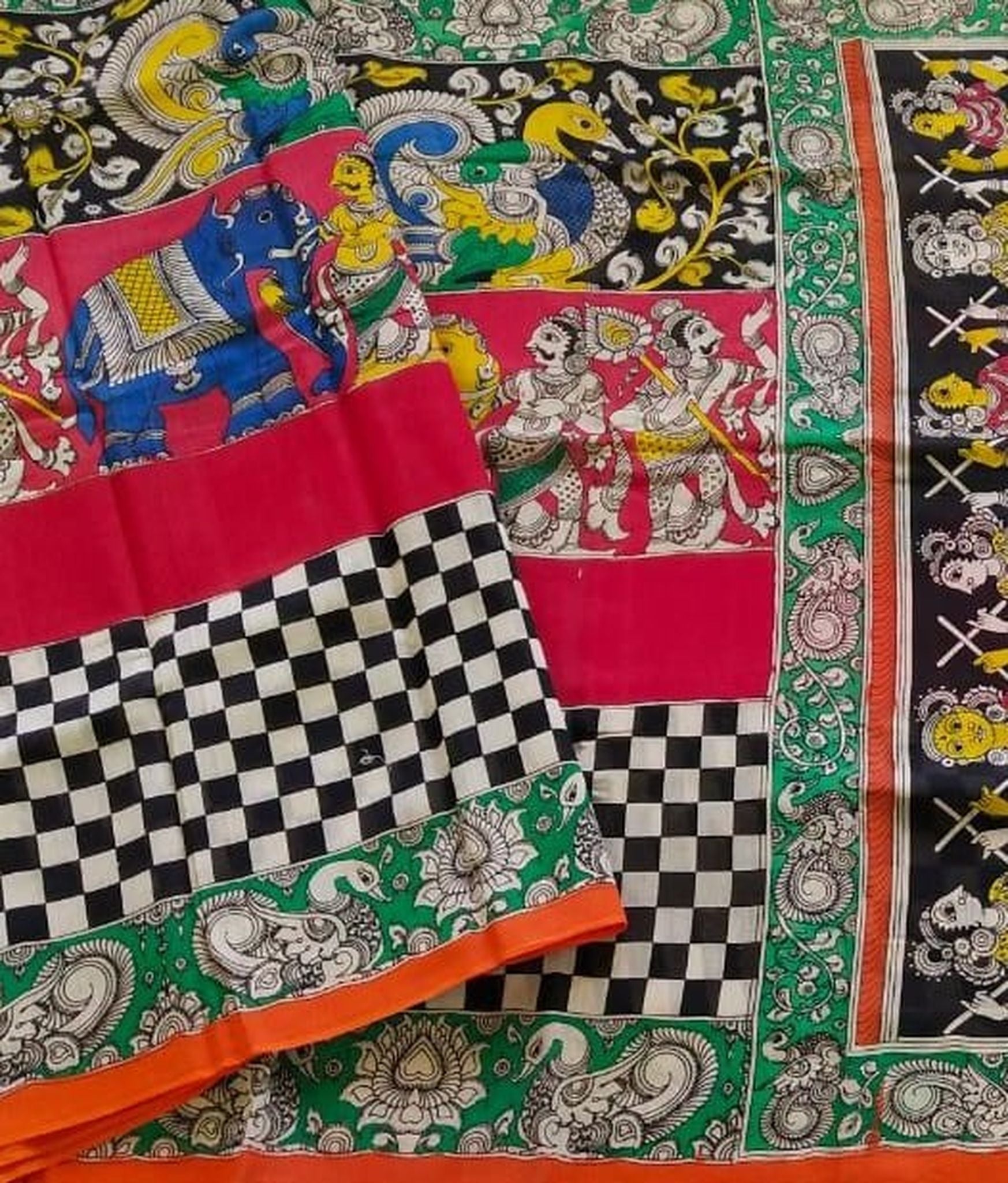 Kalamkari Chanderi Silk Multi Colour Handpainted Saree