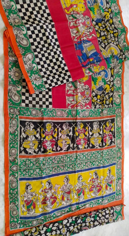 Kalamkari Chanderi Silk Multi Colour Handpainted Saree