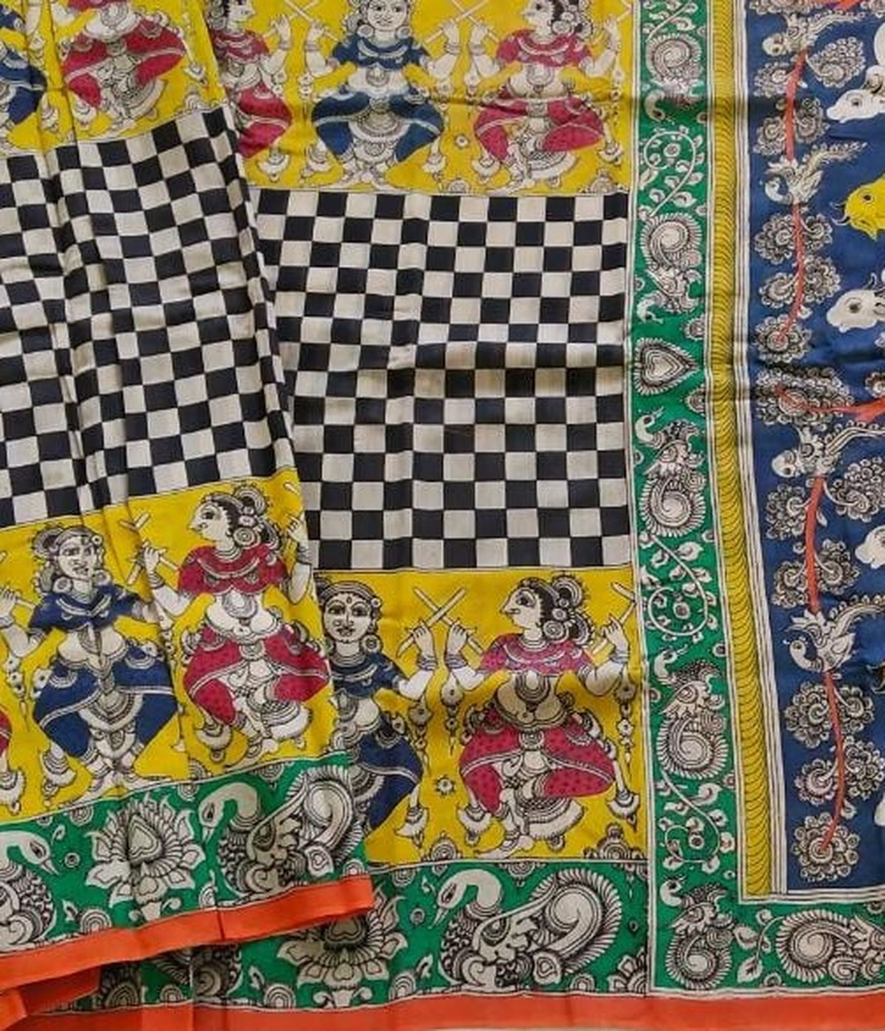 Kalamkari Chanderi Silk Multi Colour Handpainted Saree