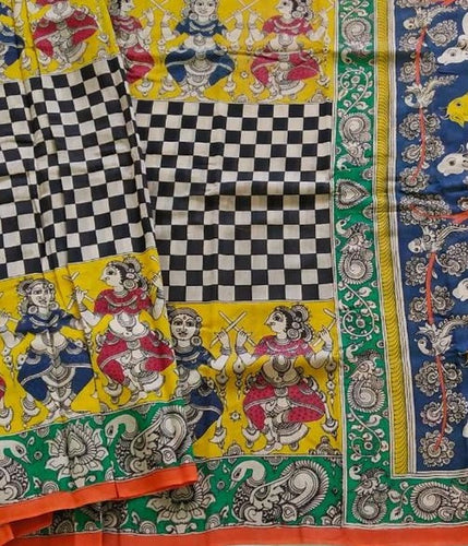 Kalamkari Chanderi Silk Multi Colour Handpainted Saree