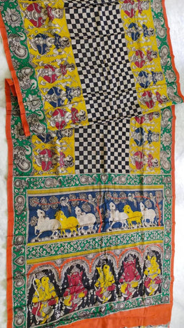 Kalamkari Chanderi Silk Multi Colour Handpainted Saree