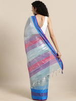 Load image into Gallery viewer, Attractive Stylish Silver Zari Linen Tissue Women&#39;s Sarees