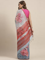 Load image into Gallery viewer, Latest Attractive Stylish Flower Print Linen Women&#39;s Sarees
