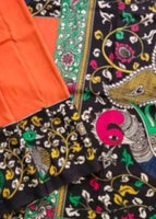 Load image into Gallery viewer, Kalamkari Chennuri Silk Multi Coloured Handpainted Saree