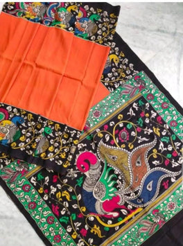 Kalamkari Chennuri Silk Multi Coloured Handpainted Saree