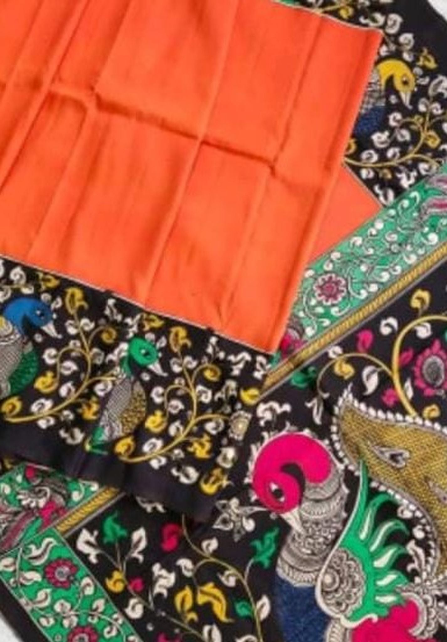 Kalamkari Chennuri Silk Multi Coloured Handpainted Saree