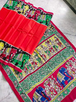 Load image into Gallery viewer, Kalamkari Chennuri Silk Multi Coloured Handpainted Saree
