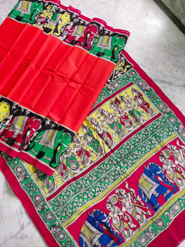 Kalamkari Chennuri Silk Multi Coloured Handpainted Saree