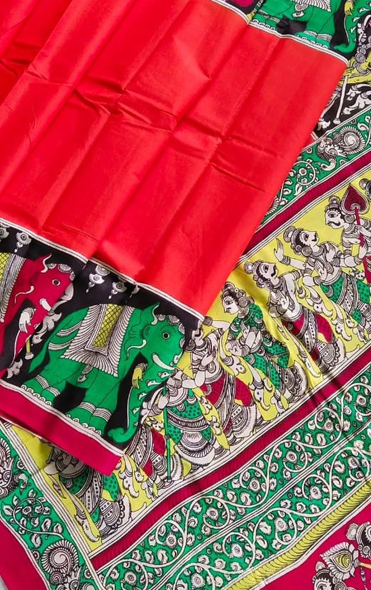 Kalamkari Chennuri Silk Multi Coloured Handpainted Saree