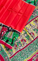 Load image into Gallery viewer, Kalamkari Chennuri Silk Multi Coloured Handpainted Saree