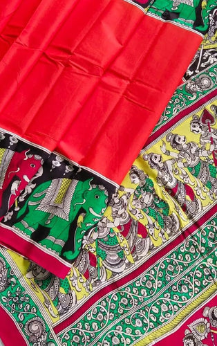 Kalamkari Chennuri Silk Multi Coloured Handpainted Saree