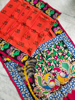 Kalamkari Chennuri Silk Multi Coloured Handpainted Saree