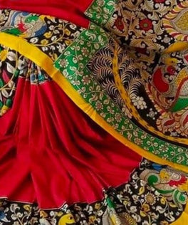 Kalamkari Chennuri Silk Multi Coloured Handpainted Saree