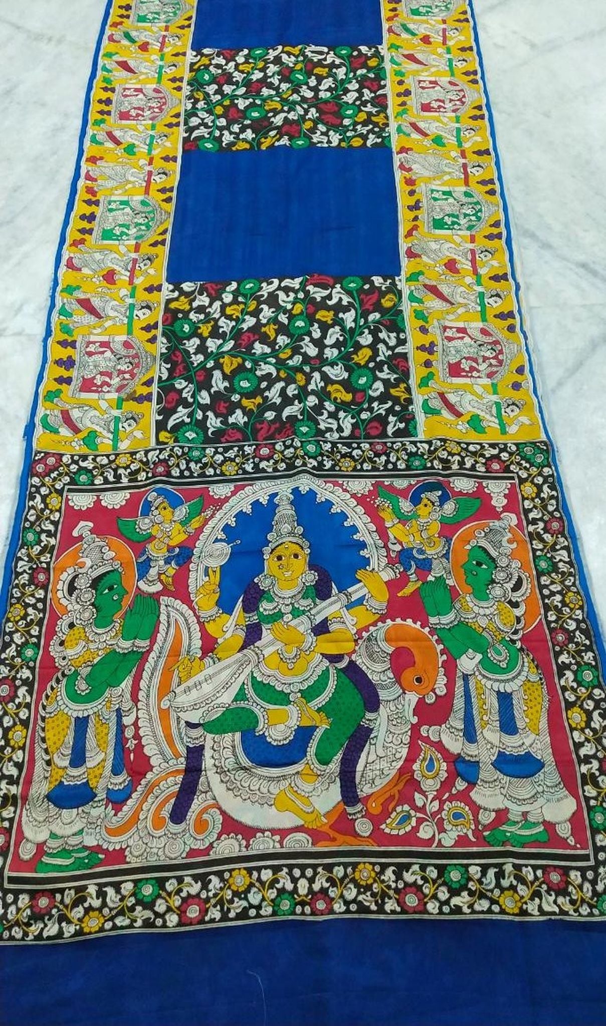 Kalamkari Chennuri Silk Multi Coloured Handpainted Saree