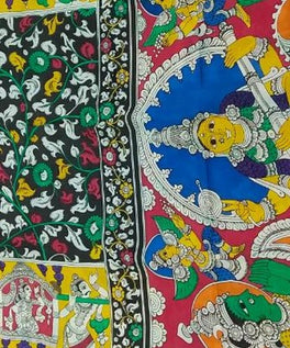Kalamkari Chennuri Silk Multi Coloured Handpainted Saree