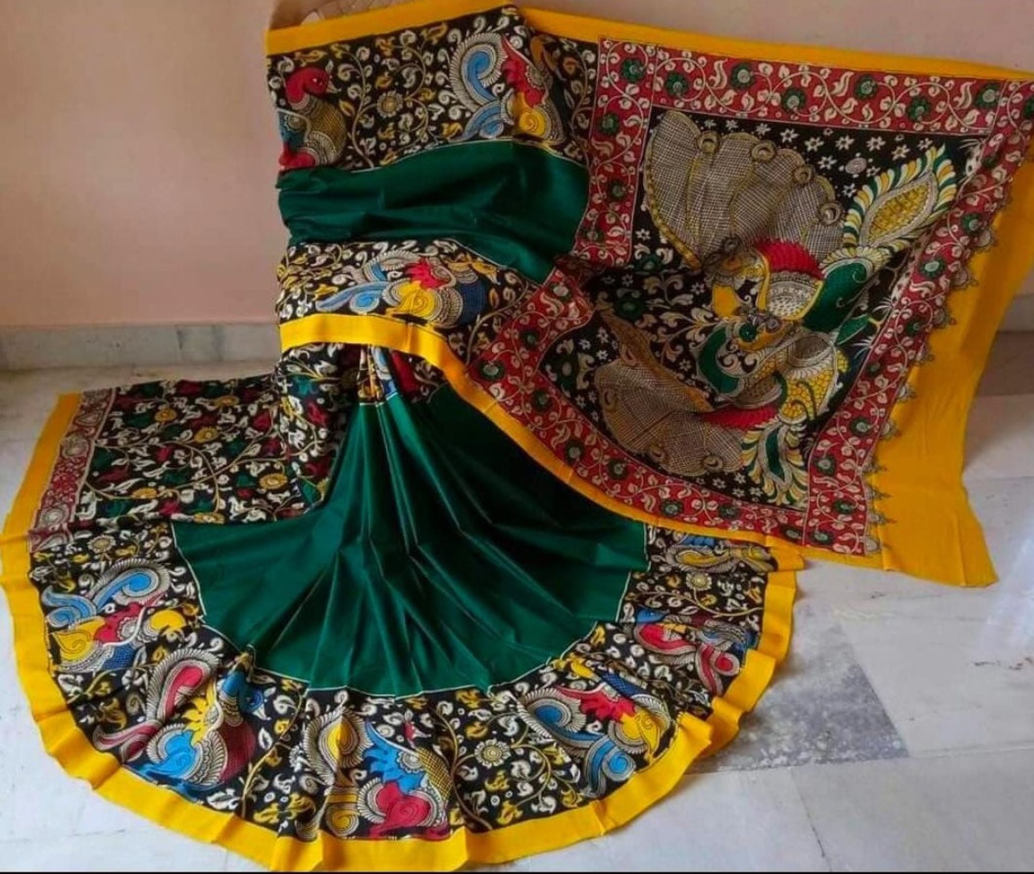 Kalamkari Chennuri Silk Multi Coloured Handpainted Saree