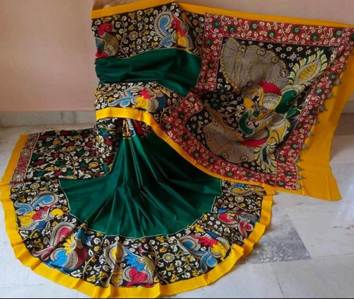Kalamkari Chennuri Silk Multi Coloured Handpainted Saree
