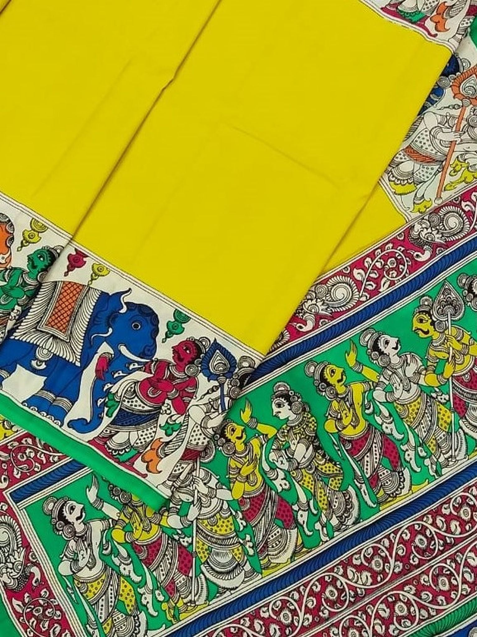 Kalamkari Chennuri Silk Multi Coloured Handpainted Saree