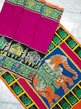 Kalamkari Chennuri Silk Multi Coloured Handpainted Saree