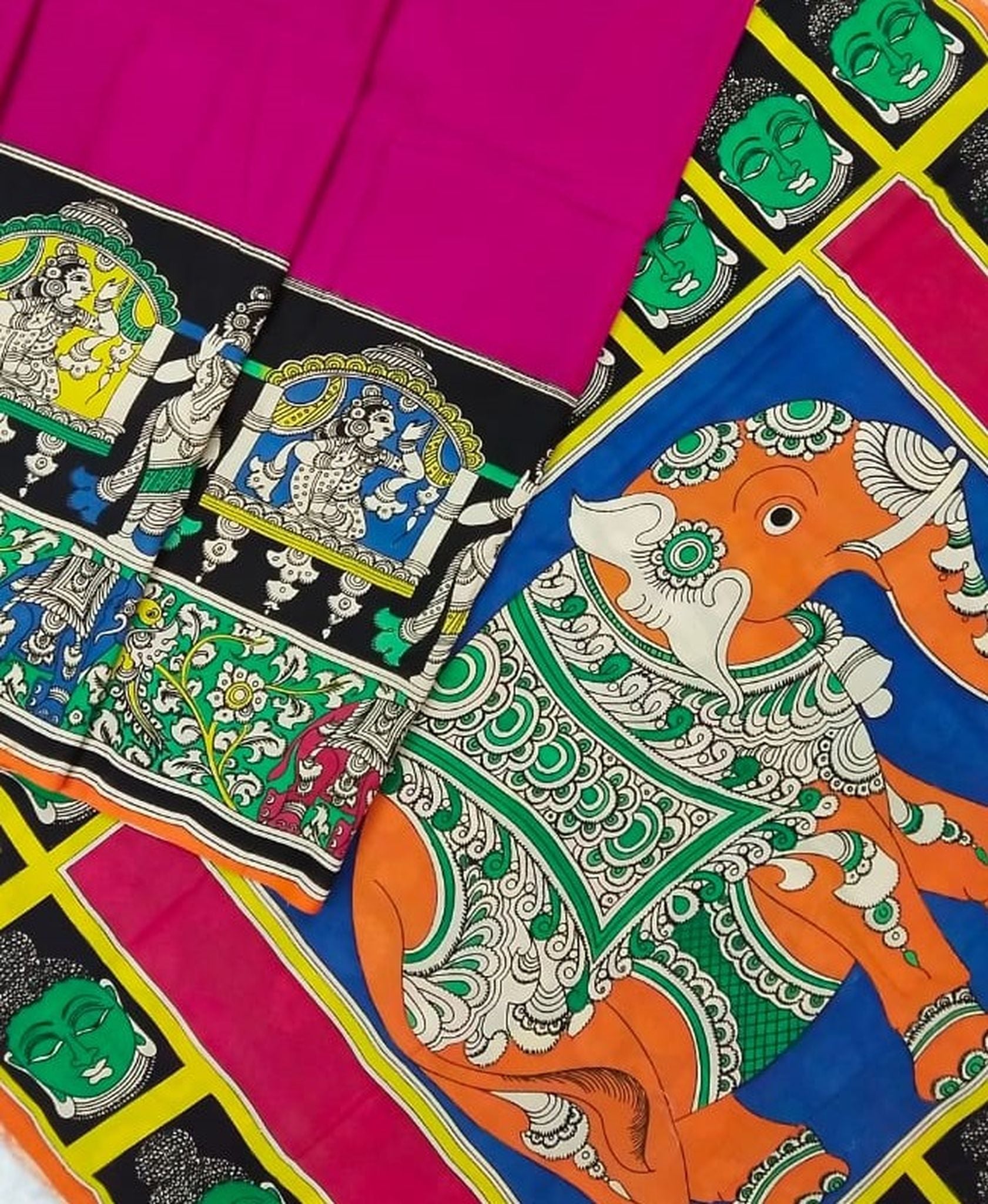 Kalamkari Chennuri Silk Multi Coloured Handpainted Saree