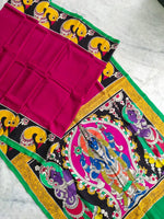 Load image into Gallery viewer, Kalamkari Chennuri Silk Multi Coloured Handpainted Saree
