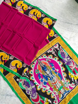 Kalamkari Chennuri Silk Multi Coloured Handpainted Saree