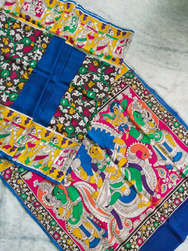 Kalamkari Chennuri Silk Multi Coloured Handpainted Saree