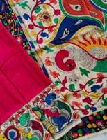 Load image into Gallery viewer, Kalamkari Chennuri Silk Multi Coloured Handpainted Saree