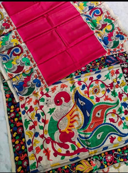 Kalamkari Chennuri Silk Multi Coloured Handpainted Saree
