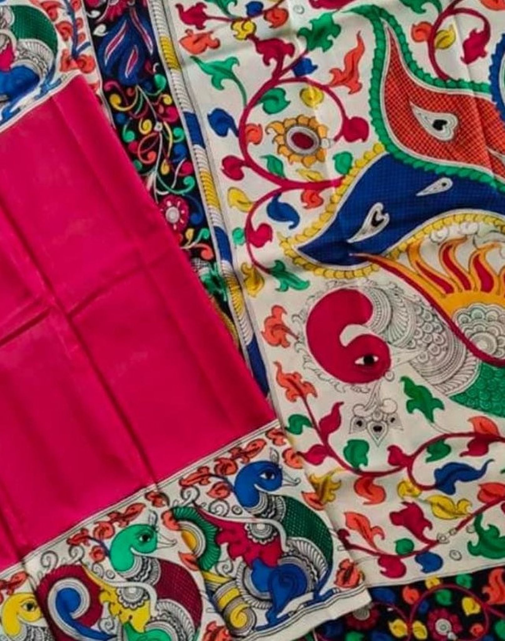 Kalamkari Chennuri Silk Multi Coloured Handpainted Saree