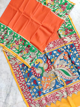 Kalamkari Chennuri Silk Multi Coloured Handpainted Saree