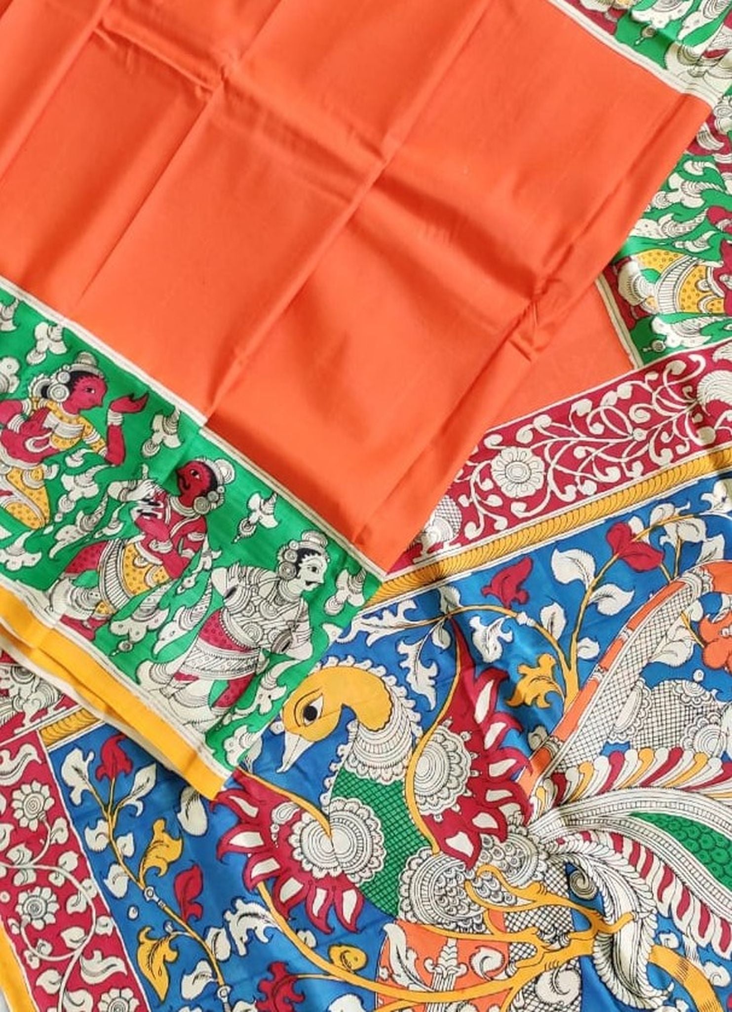 Kalamkari Chennuri Silk Multi Coloured Handpainted Saree