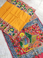Load image into Gallery viewer, Kalamkari Chennuri Silk Multi Coloured Handpainted Saree