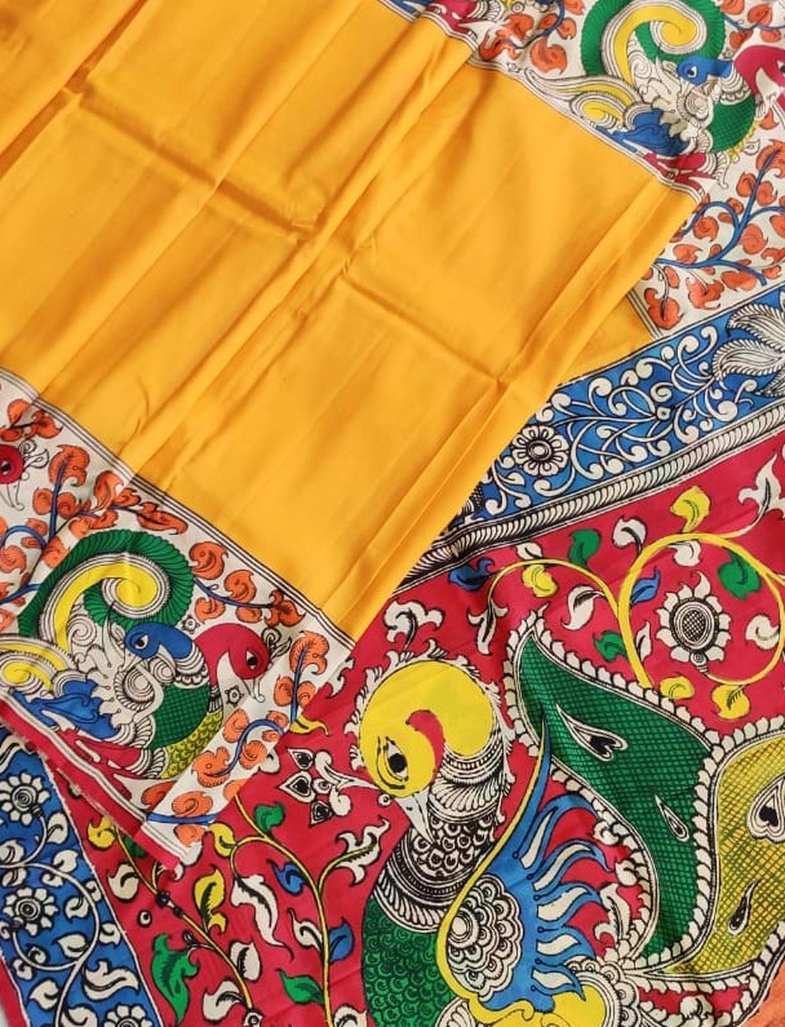 Kalamkari Chennuri Silk Multi Coloured Handpainted Saree