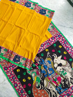 Load image into Gallery viewer, Kalamkari Chennuri Silk Multi Coloured Handpainted Saree