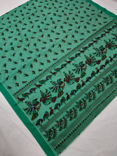 Printed Mangalagiri Cotton Sarees With Contrast Border