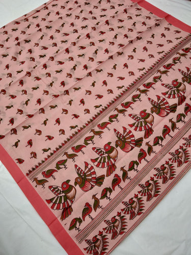 Printed Mangalagiri Cotton Sarees With Contrast Border