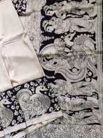 Load image into Gallery viewer, Kalamkari Chennuri Silk Black&amp; white Hand Painted Sarees