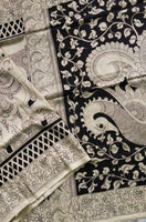 Load image into Gallery viewer, Kalamkari Chennuri Silk Black&amp; white Hand Painted Sarees