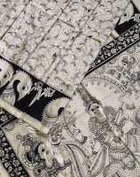 Load image into Gallery viewer, Kalamkari Chennuri Silk Black&amp; white Hand Painted Sarees
