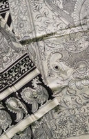 Load image into Gallery viewer, Kalamkari Chennuri Silk Black&amp; white Hand Painted Sarees
