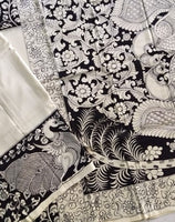 Load image into Gallery viewer, Kalamkari Chennuri Silk Black&amp; white Hand Painted Sarees