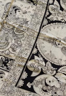 Kalamkari Chennuri Silk Black& white Hand Painted Sarees
