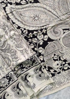 Load image into Gallery viewer, Kalamkari Chennuri Silk Black&amp; white Hand Painted Sarees