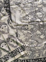Load image into Gallery viewer, Kalamkari Chennuri Silk Black&amp; white Hand Painted Sarees