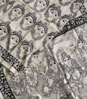Load image into Gallery viewer, Kalamkari Chennuri Silk Black&amp; white Hand Painted Sarees