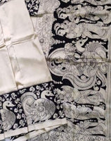 Load image into Gallery viewer, Kalamkari Chennuri Silk Black&amp; white Hand Painted Sarees