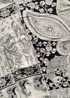 Load image into Gallery viewer, Kalamkari Chennuri Silk Black&amp; white Hand Painted Sarees