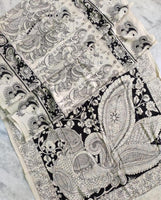 Load image into Gallery viewer, Kalamkari Chennuri Silk Black&amp; white Hand Painted Sarees